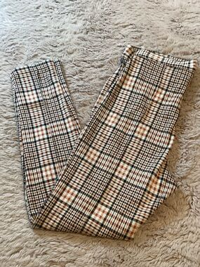 Free People Plaid Skinny Pants in Cream, Black & Brown